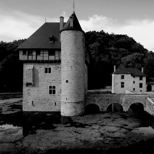 Château au milieu de ses douves en noir et blanc - Belgique  - collection de photos clin d'oeil, catégorie paysages